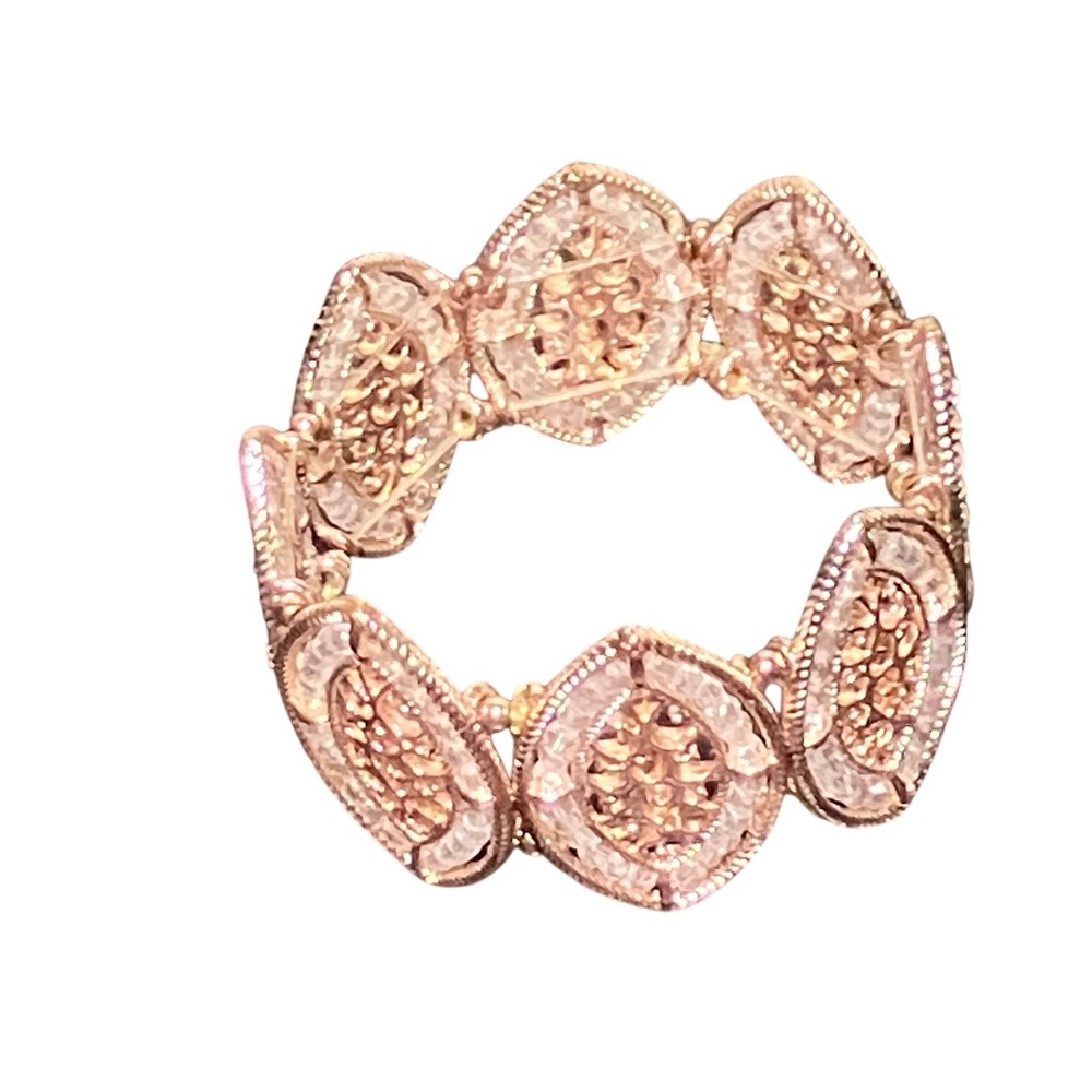 Filigree Stretch Bracelet Women Rose Gold Tone Beaded Marquise Vintage Style